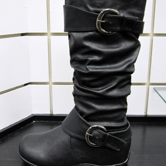 TOP Moda Shoes - NEW WOMEN CASUAL COMFORT SLOUCH 2 BUCKLE BOOT-BLK